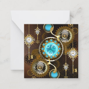 Steampunk Rusty Background with Turquoise Lenses Card