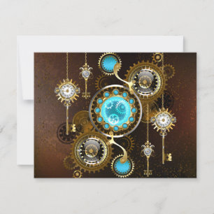 Steampunk Rusty Background with Turquoise Lenses Card