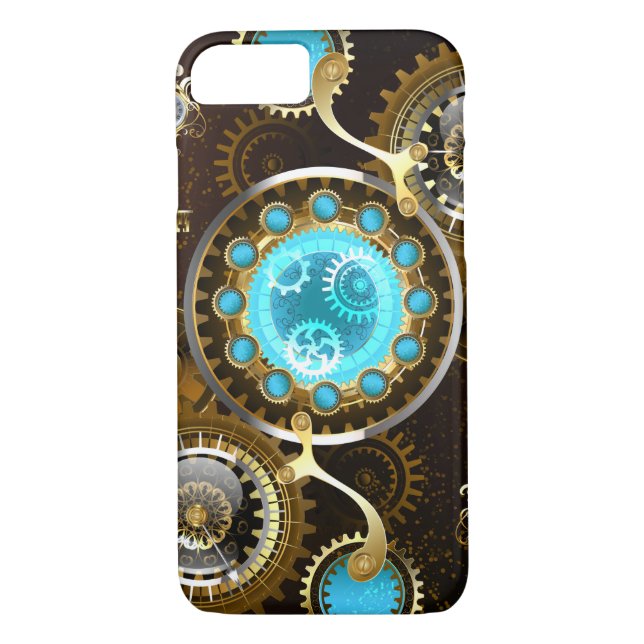 Steampunk Rusty Background with Turquoise Lenses Case-Mate iPhone Case (Back)