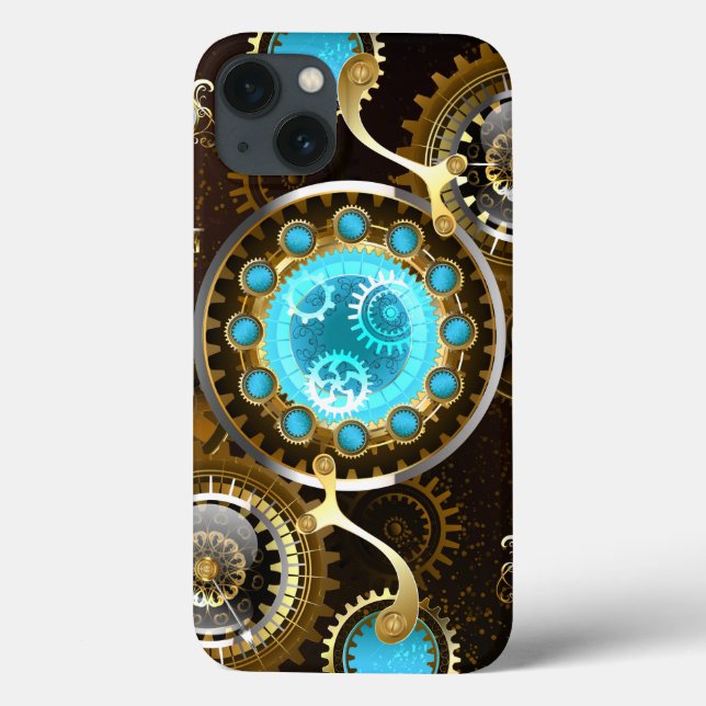 Steampunk Rusty Background with Turquoise Lenses Case-Mate iPhone Case (Back)