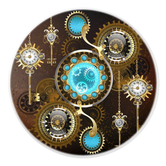 Steampunk Rusty Background with Turquoise Lenses Ceramic Knob (Front)