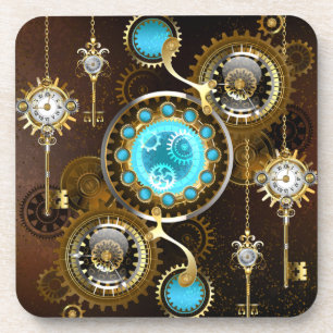 Steampunk Rusty Background with Turquoise Lenses Coaster