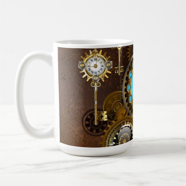 Steampunk Rusty Background with Turquoise Lenses Coffee Mug (Left)
