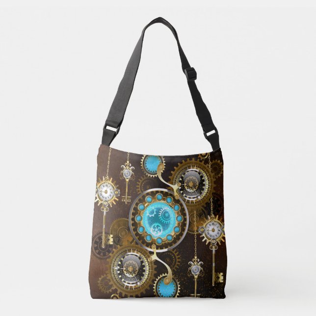 Steampunk Rusty Background with Turquoise Lenses Crossbody Bag (Front)