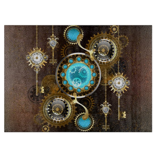 Steampunk Rusty Background with Turquoise Lenses Cutting Board (Front)