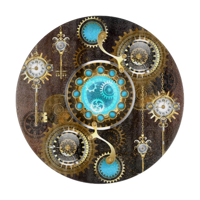 Steampunk Rusty Background with Turquoise Lenses Cutting Board (Front)