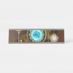 Steampunk Rusty Background with Turquoise Lenses Desk Name Plate