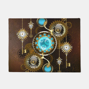 Steampunk Rusty Background with Turquoise Lenses Doormat