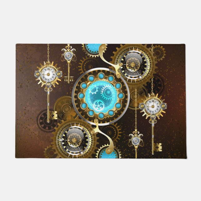Steampunk Rusty Background with Turquoise Lenses Doormat (Front)