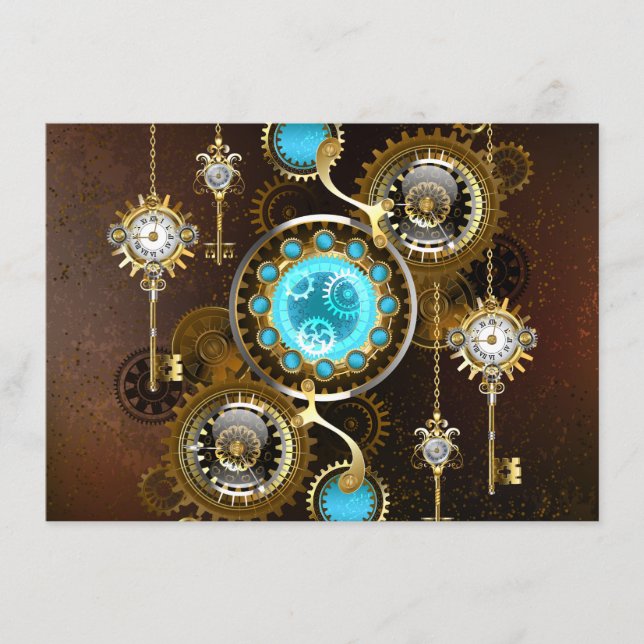 Steampunk Rusty Background with Turquoise Lenses Enclosure Card (Front)
