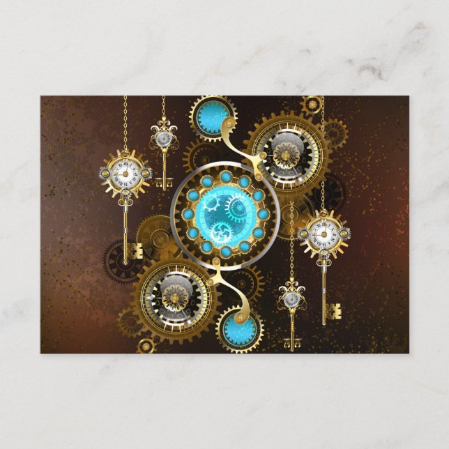 Steampunk Rusty Background with Turquoise Lenses Enclosure Card (Front)