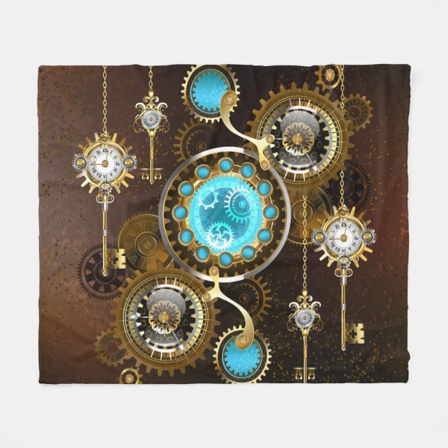 Steampunk Rusty Background with Turquoise Lenses Fleece Blanket (Front (Horizontal))