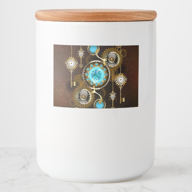 Steampunk Rusty Background with Turquoise Lenses Food Label (Front)