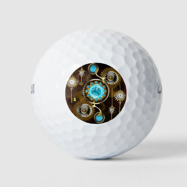 Steampunk Rusty Background with Turquoise Lenses Golf Balls (Front)