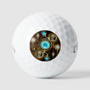 Steampunk Rusty Background with Turquoise Lenses Golf Balls