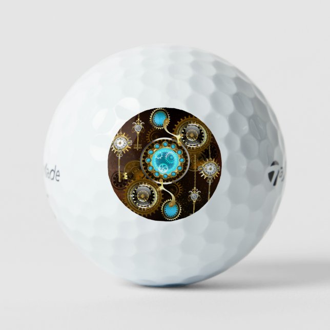 Steampunk Rusty Background with Turquoise Lenses Golf Balls (Front)