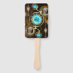 Steampunk Rusty Background with Turquoise Lenses Hand Fan