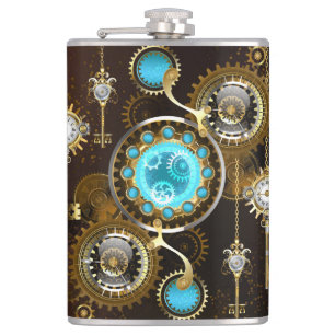 Steampunk Rusty Background with Turquoise Lenses Hip Flask