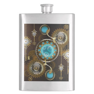 Steampunk Rusty Background with Turquoise Lenses Hip Flask
