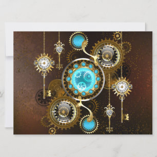 Steampunk Rusty Background with Turquoise Lenses Holiday Card