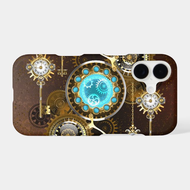 Steampunk Rusty Background with Turquoise Lenses iPhone Case (Back Horizontal)