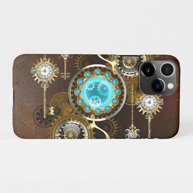 Steampunk Rusty Background with Turquoise Lenses iPhone Case (Back Horizontal)