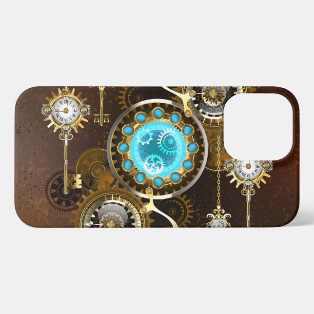 Steampunk Rusty Background with Turquoise Lenses iPhone Case (Back Horizontal)