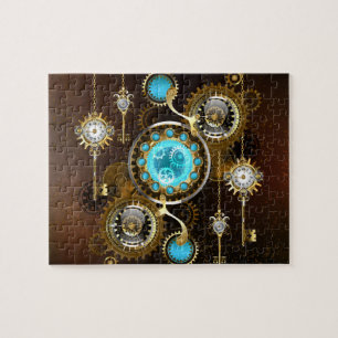 Steampunk Rusty Background with Turquoise Lenses Jigsaw Puzzle