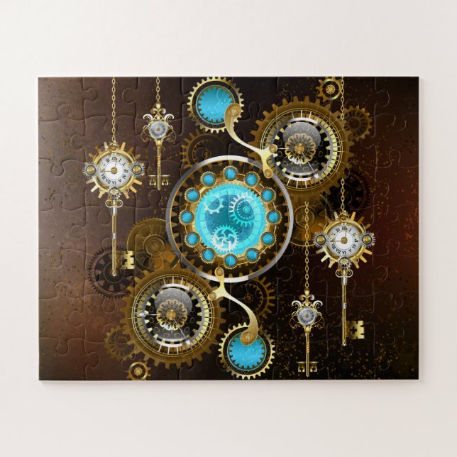Steampunk Rusty Background with Turquoise Lenses Jigsaw Puzzle (Horizontal)