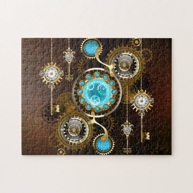 Steampunk Rusty Background with Turquoise Lenses Jigsaw Puzzle (Horizontal)