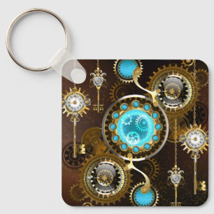 Steampunk Rusty Background with Turquoise Lenses Keychain