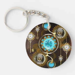 Steampunk Rusty Background with Turquoise Lenses Keychain