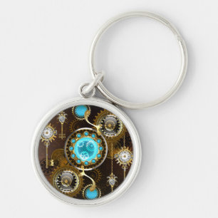 Steampunk Rusty Background with Turquoise Lenses Keychain