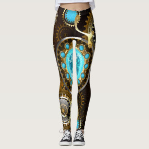 Steampunk Rusty Background with Turquoise Lenses Leggings