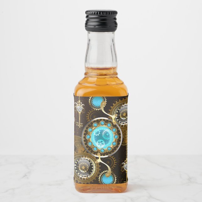 Steampunk Rusty Background with Turquoise Lenses Liquor Bottle Label (Front)