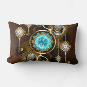 Steampunk Rusty Background with Turquoise Lenses Lumbar Pillow