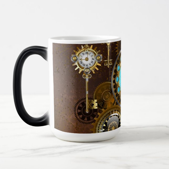 Steampunk Rusty Background with Turquoise Lenses Magic Mug (Left)