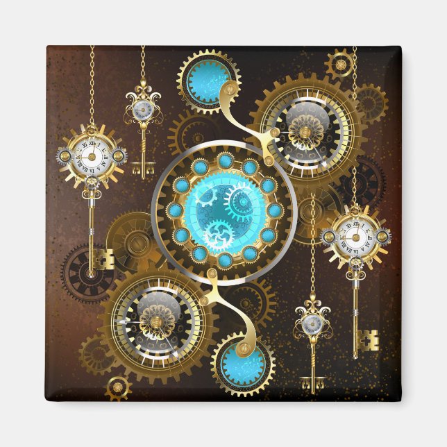 Steampunk Rusty Background with Turquoise Lenses Magnet (Front)