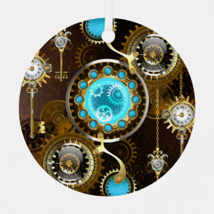 Steampunk Rusty Background with Turquoise Lenses Metal Ornament