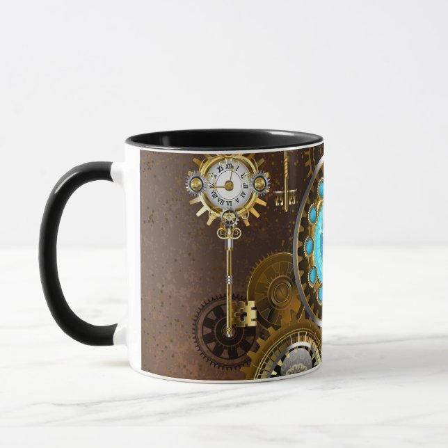 Steampunk Rusty Background with Turquoise Lenses Mug (Left)