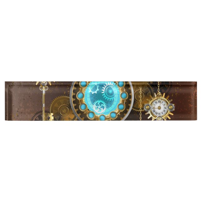 Steampunk Rusty Background with Turquoise Lenses Nameplate (Front)