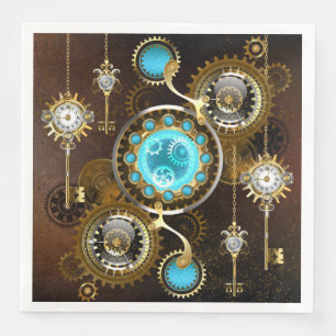 Steampunk Rusty Background with Turquoise Lenses Napkin