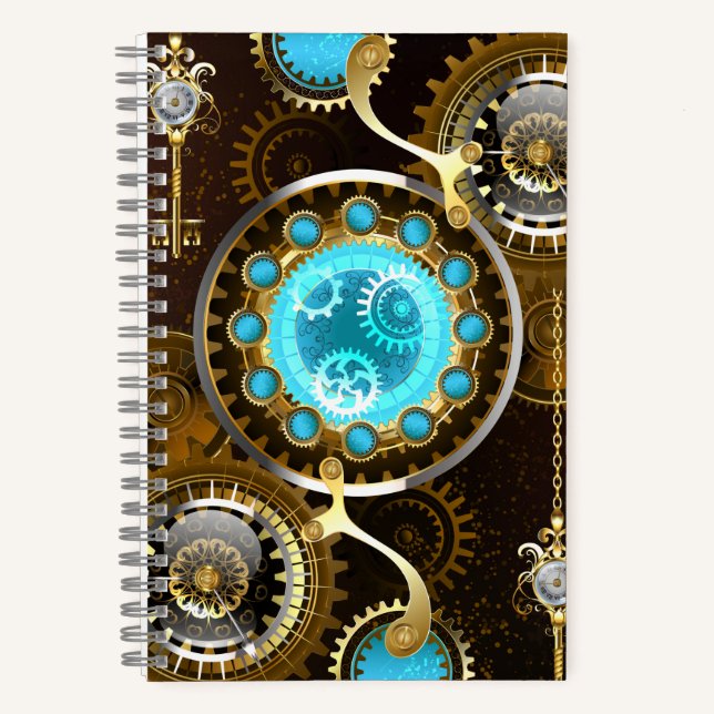 Steampunk Rusty Background with Turquoise Lenses Notebook (Front)