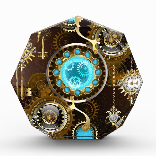 Steampunk Rusty Background with Turquoise Lenses Photo Block (Front)