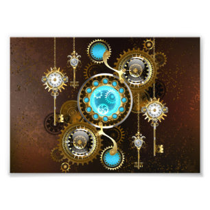 Steampunk Rusty Background with Turquoise Lenses Photo Print
