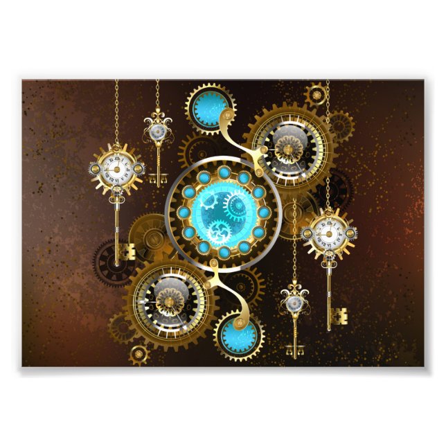 Steampunk Rusty Background with Turquoise Lenses Photo Print (Front)