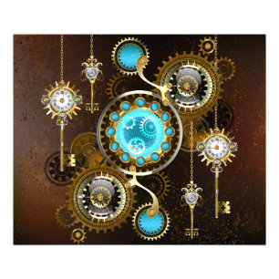 Steampunk Rusty Background with Turquoise Lenses Photo Print