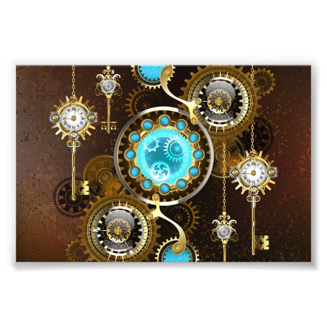 Steampunk Rusty Background with Turquoise Lenses Photo Print (Front)