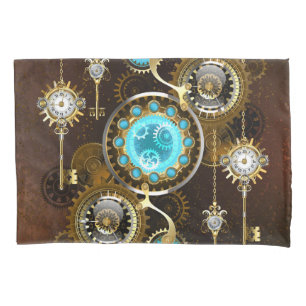 Steampunk Rusty Background with Turquoise Lenses Pillowcase