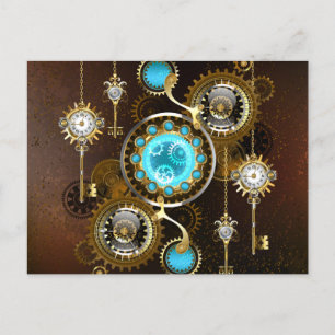 Steampunk Rusty Background with Turquoise Lenses Postcard